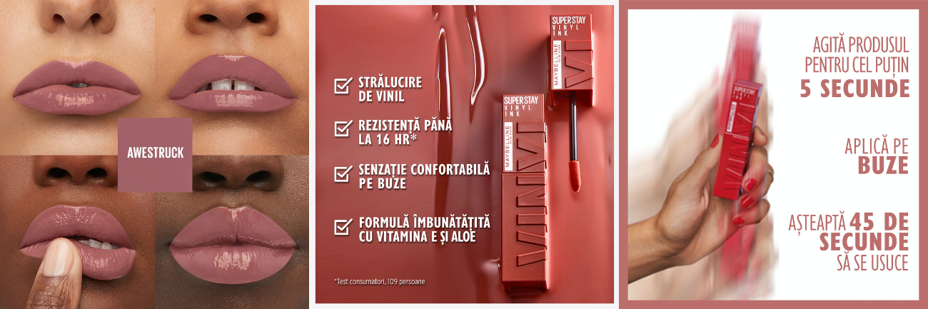 Ruj lichid rezistent cu stralucire de vinil SuperStay Vinyl Ink, 110 Awestruck, 4.2 ml, Maybelline